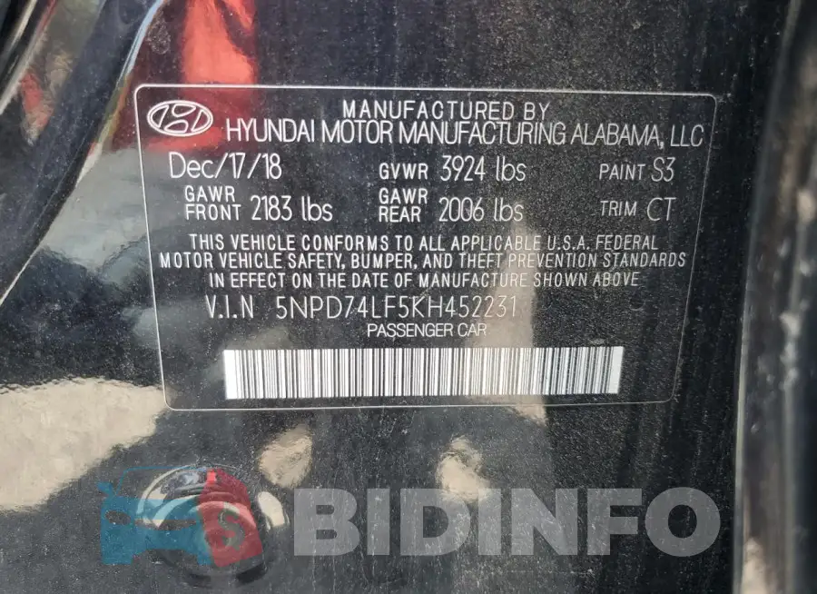 5NPD74LF5KH452231 Photo# 12