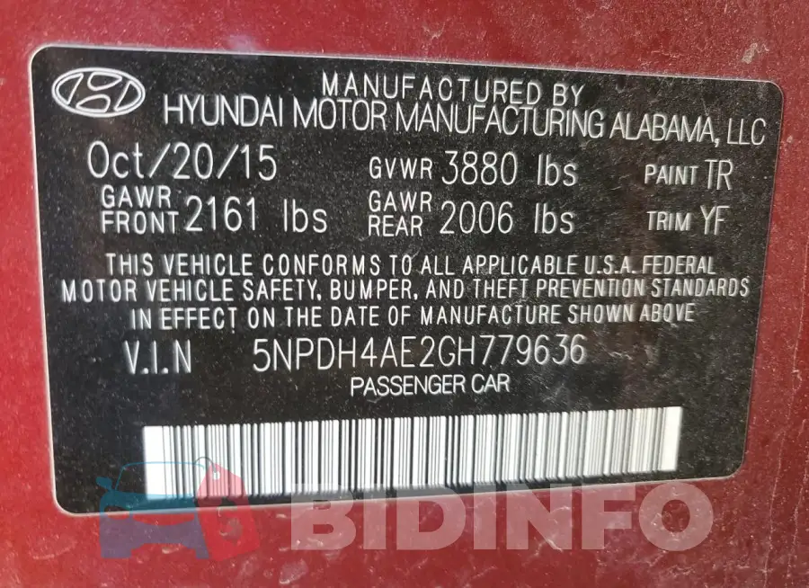 5NPDH4AE2GH779636 Photo# 12