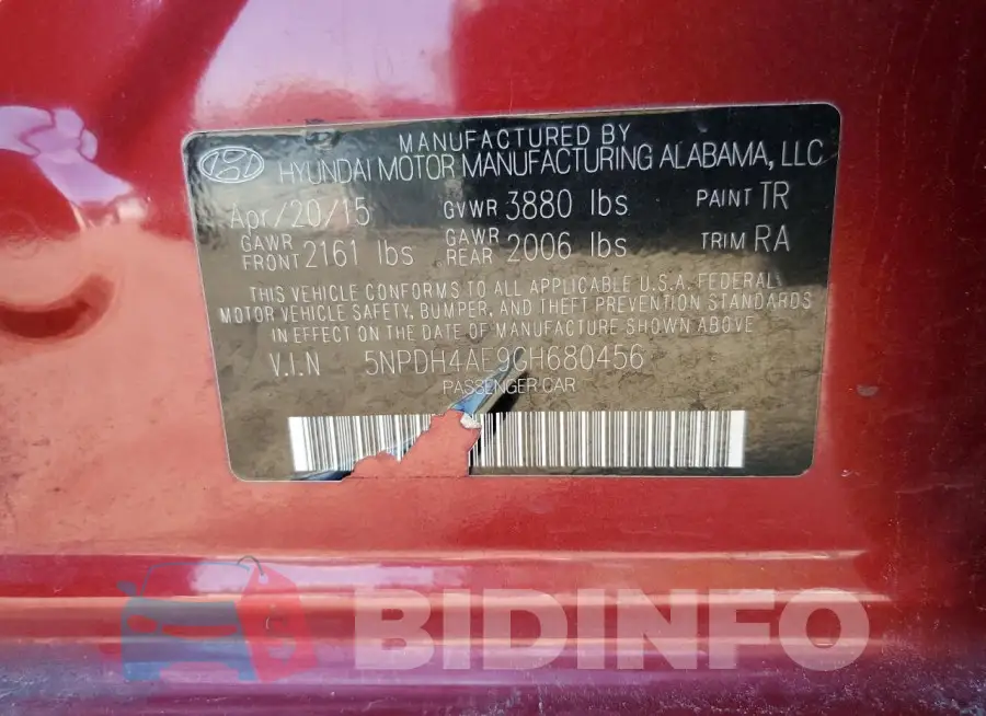 5NPDH4AE9GH680456 Photo# 13