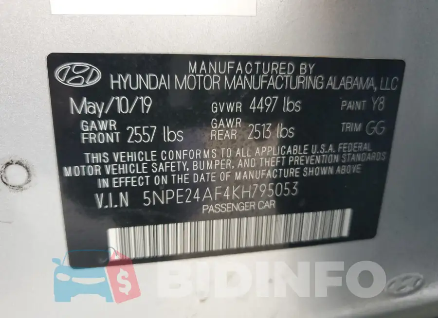 5NPE24AF4KH795053 Photo# 12