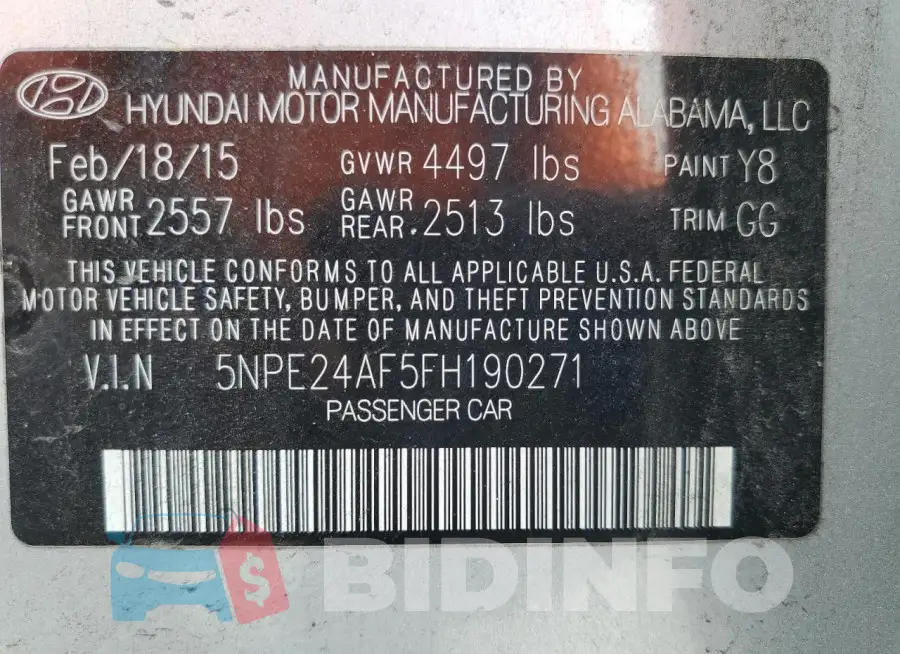 5NPE24AF5FH190271 Photo# 12
