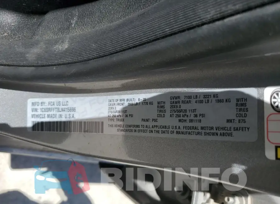 1C6SRFFT8LN415696 Photo# 12