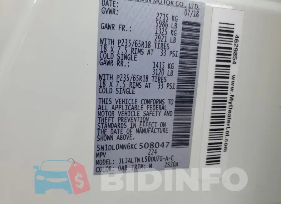 5N1DL0MN6KC508047 Photo# 12