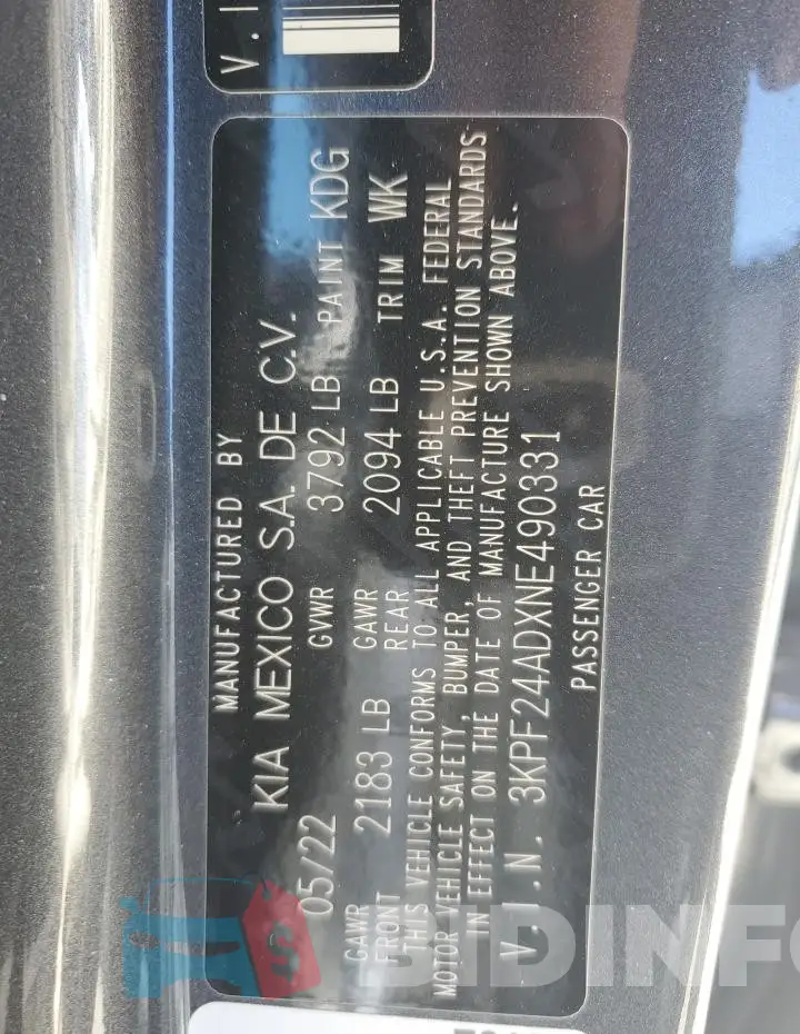 3KPF24ADXNE490331 Photo# 12