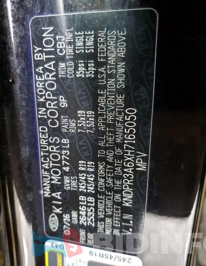 KNDPR3A6XH7165050 Photo# 13