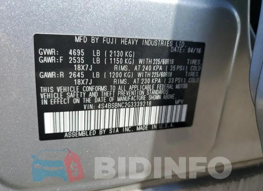 4S4BSBNC2G3339218 Photo# 14