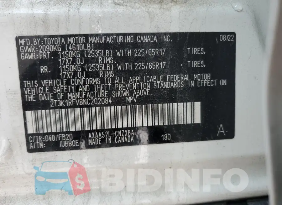 2T3K1RFV8NC202084 Photo# 14