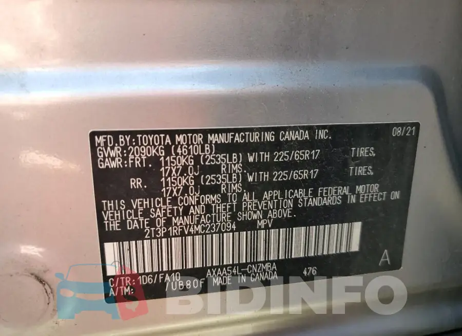 2T3P1RFV4MC237094 Photo# 12