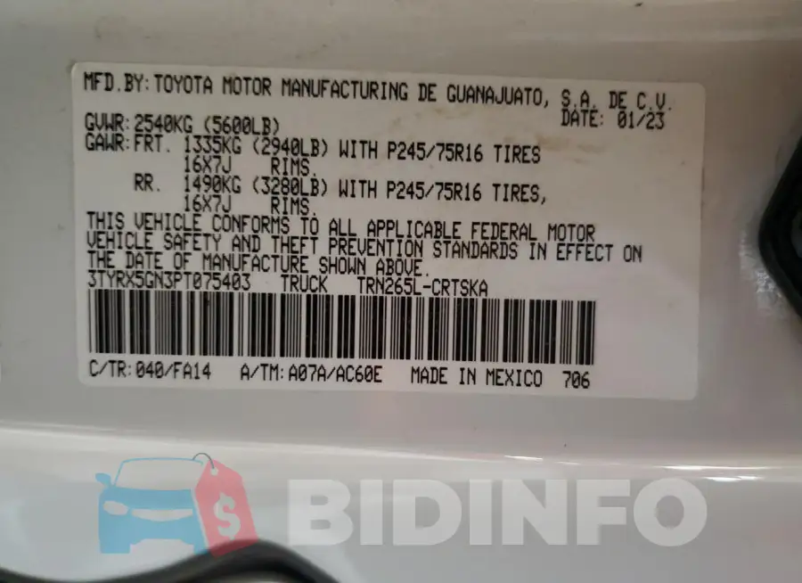 3TYRX5GN3PT075403 Photo# 13