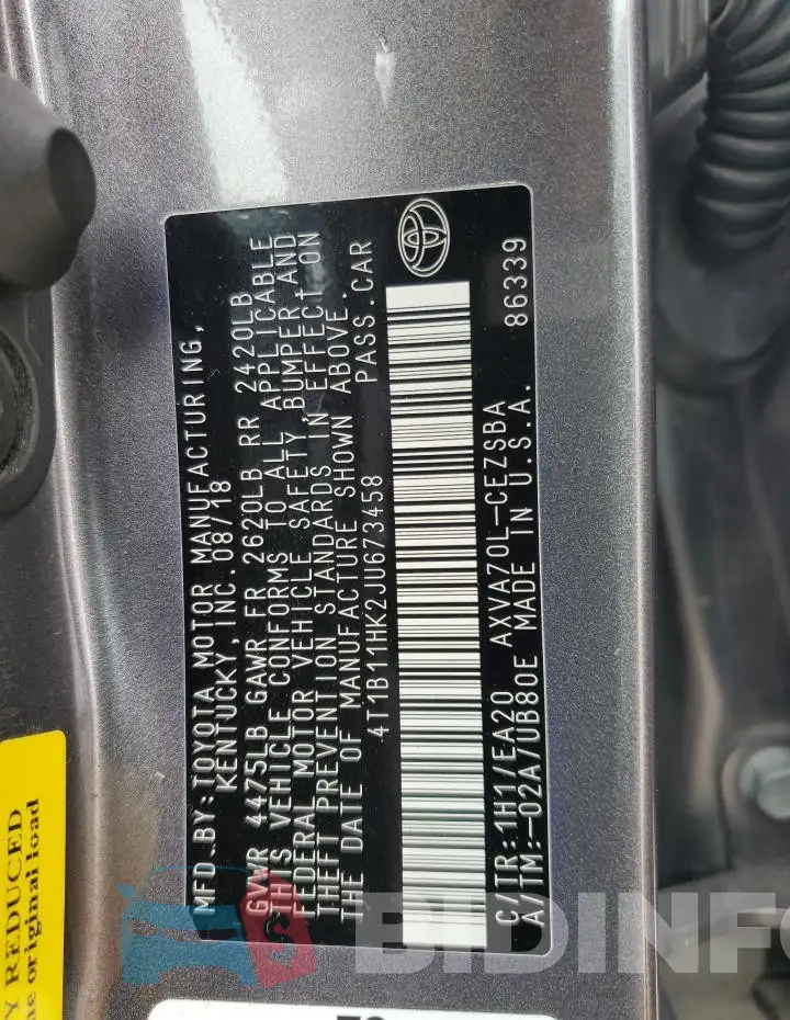 4T1B11HK2JU673458 Photo# 12