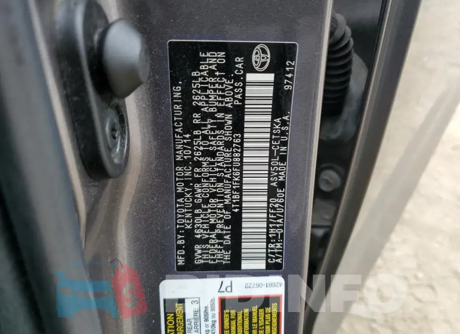 4T1BF1FK6FU882763 Photo# 12