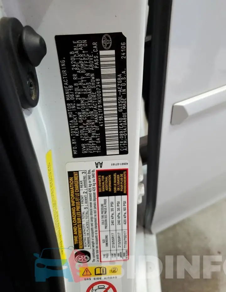 4T1BZ1FB1KU007348 Photo# 12
