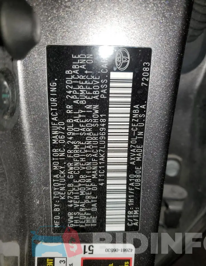 4T1C11AK7LU969481 Photo# 12