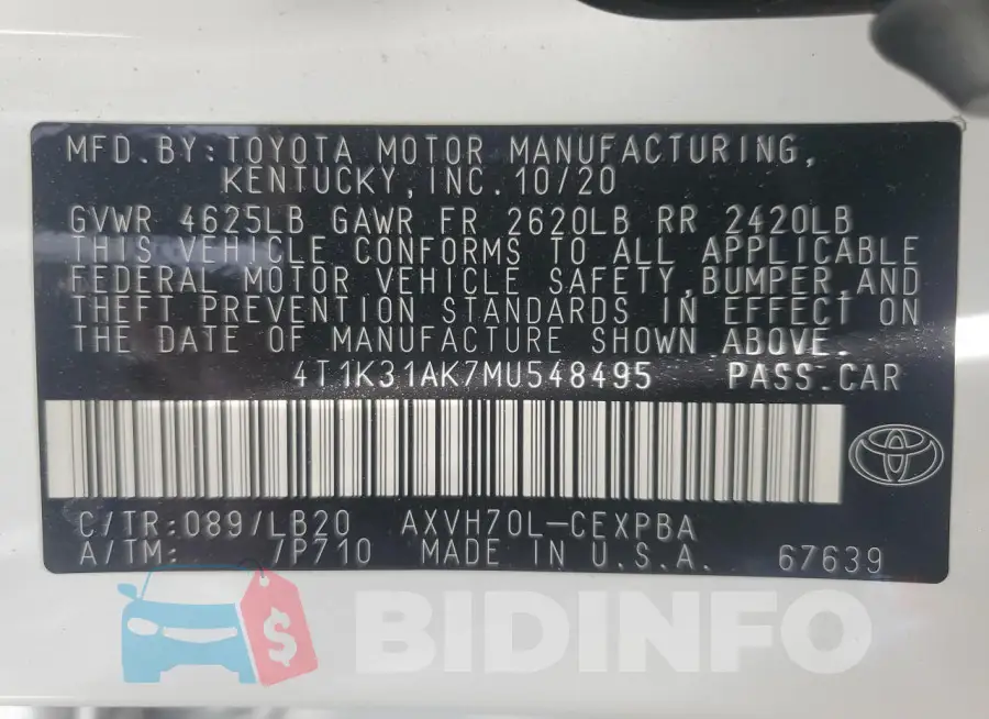 4T1K31AK7MU548495 Photo# 12
