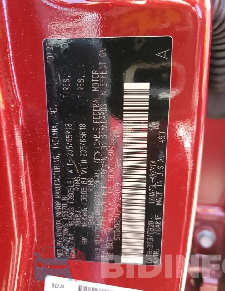 5TDKDRBH5PS527009 Photo# 12