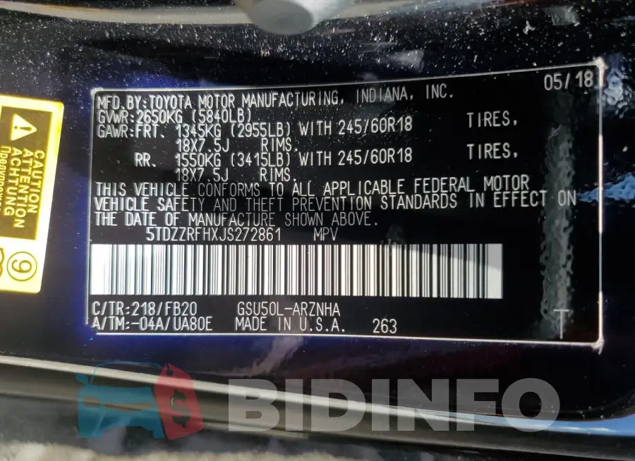 5TDZZRFHXJS272861 Photo# 13