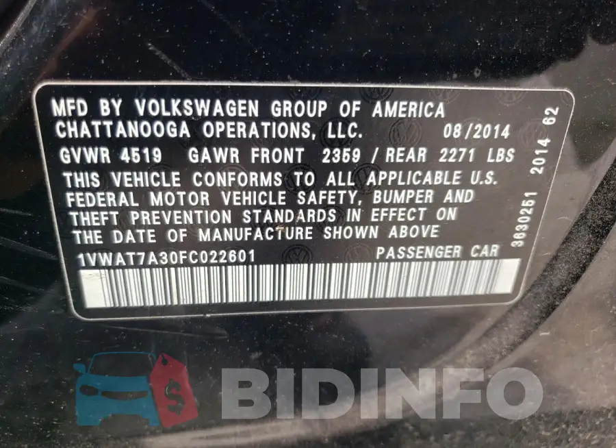1VWAT7A30FC022601 Photo# 12