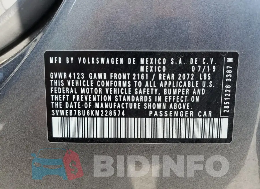 3VWEB7BU6KM228574 Photo# 12