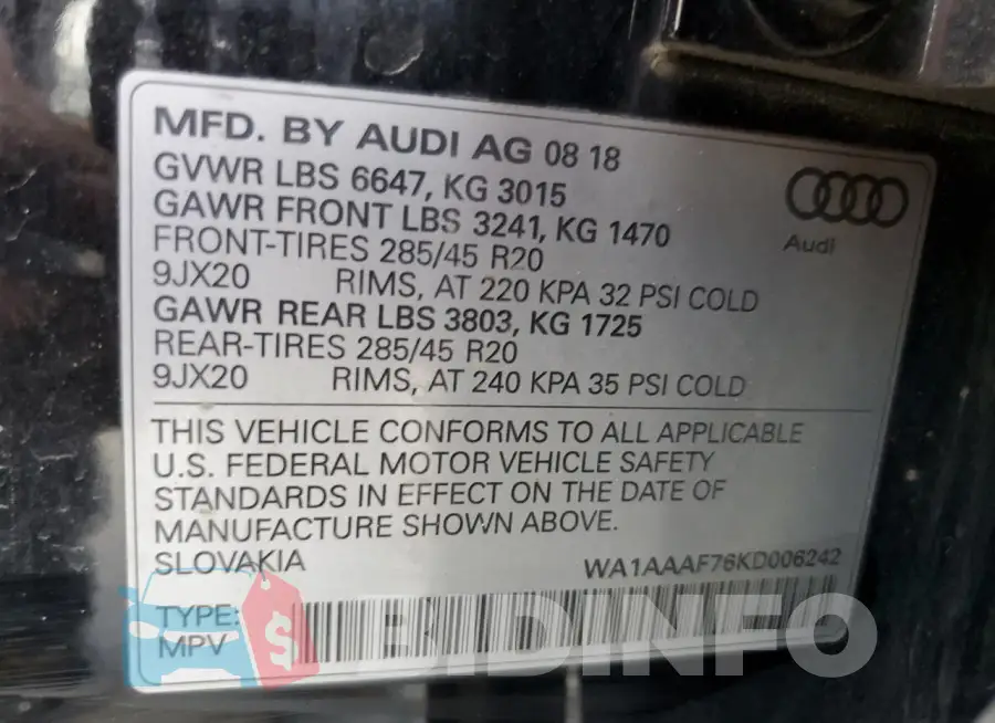 WA1AAAF76KD006242 Photo# 14
