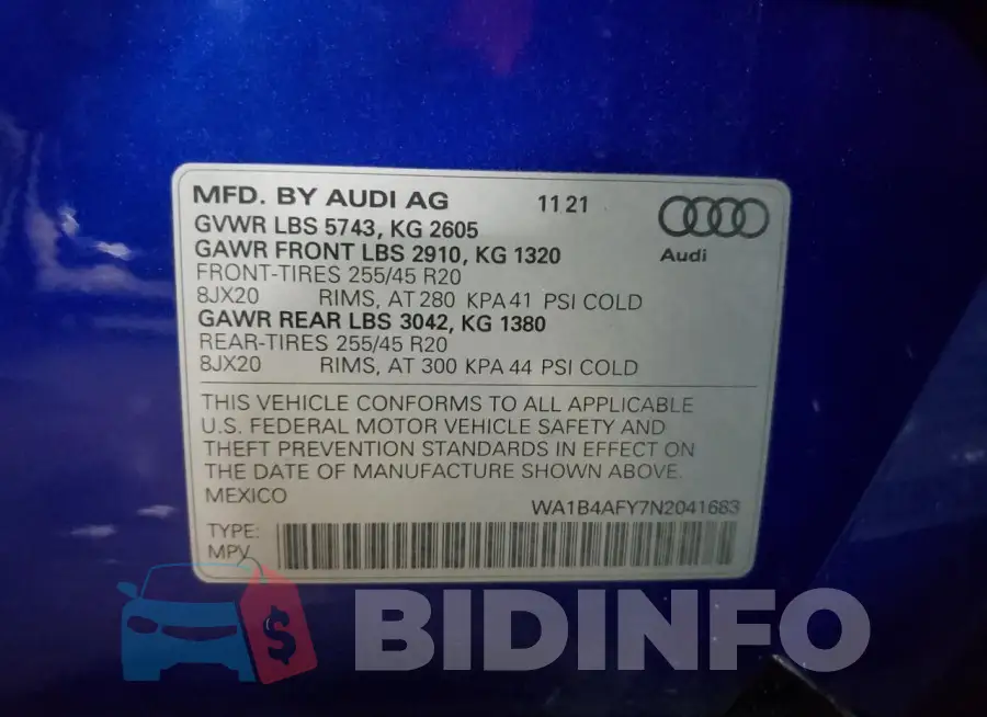 WA1B4AFY7N2041683 Photo# 14