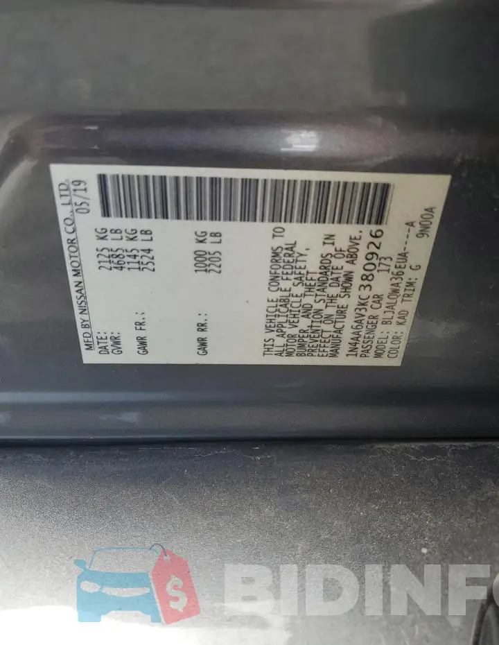 1N4AA6AV3KC380926 Photo# 12