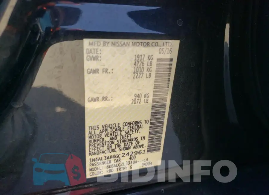 1N4AL3AP4GC242961 Photo# 12