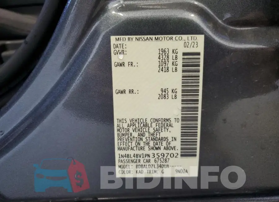 1N4BL4BV1PN359702 Photo# 12