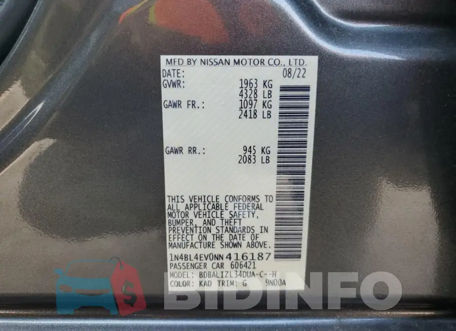 1N4BL4EV0NN416187 Photo# 12