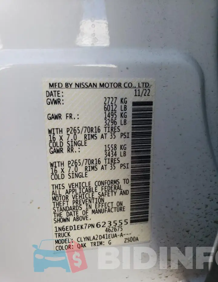 1N6ED1EK7PN623555 Photo# 13