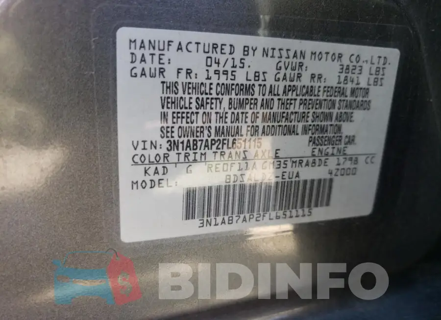 3N1AB7AP2FL651115 Photo# 13