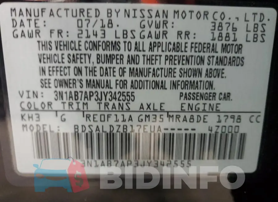 3N1AB7AP3JY342555 Photo# 12