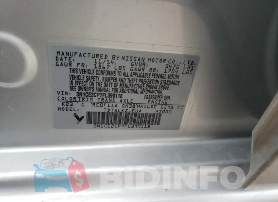 3N1CE2CP7FL399118 Photo# 13