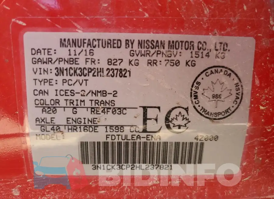 3N1CK3CP2HL237821 Photo# 12