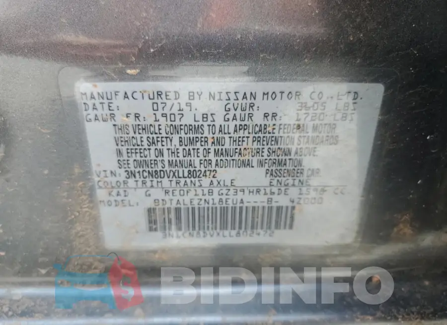 3N1CN8DVXLL802472 Photo# 12