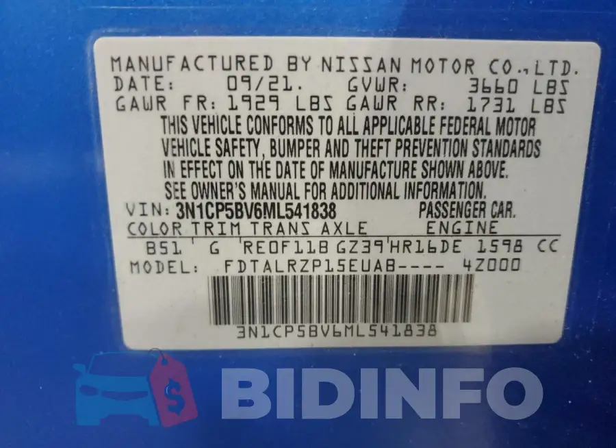 3N1CP5BV6ML541838 Photo# 13
