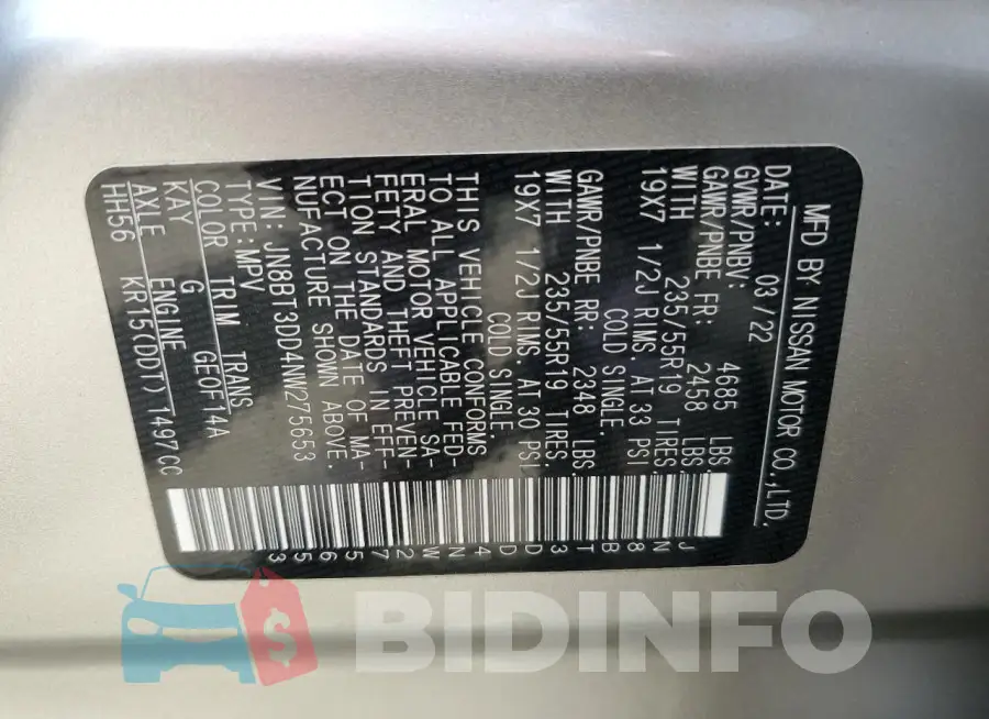 JN8BT3DD4NW275653 Photo# 14