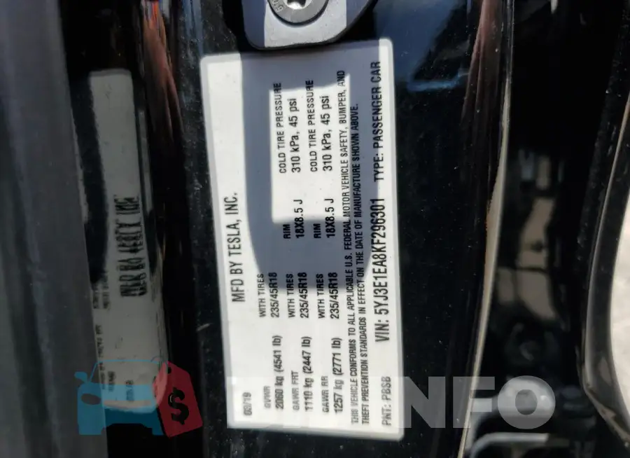 5YJ3E1EA8KF296301 Photo# 13