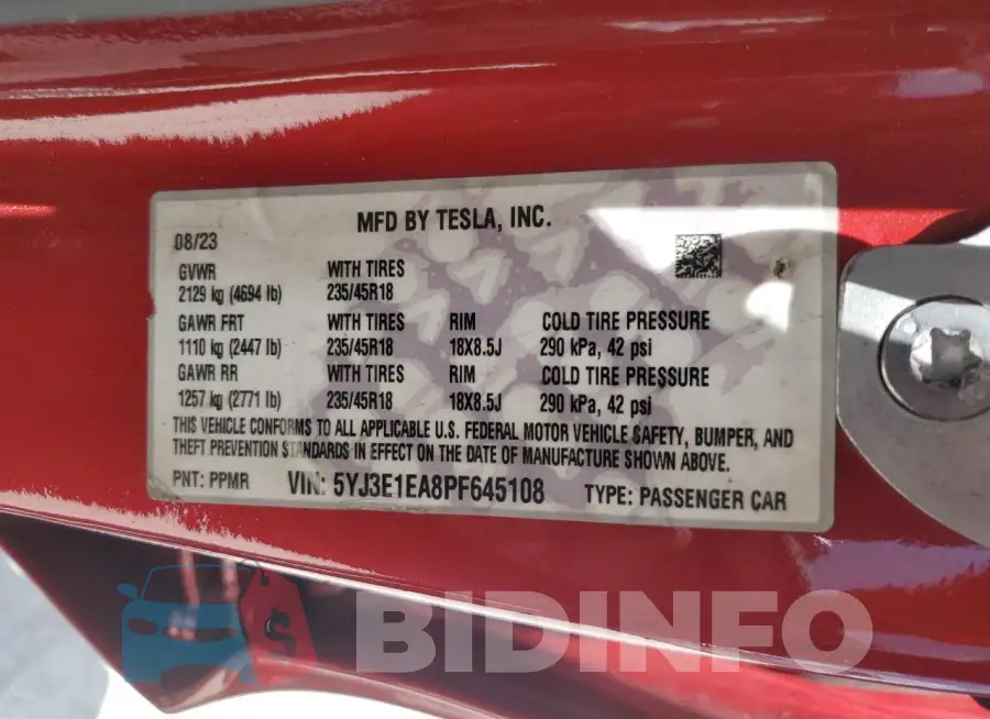 5YJ3E1EA8PF645108 Photo# 12