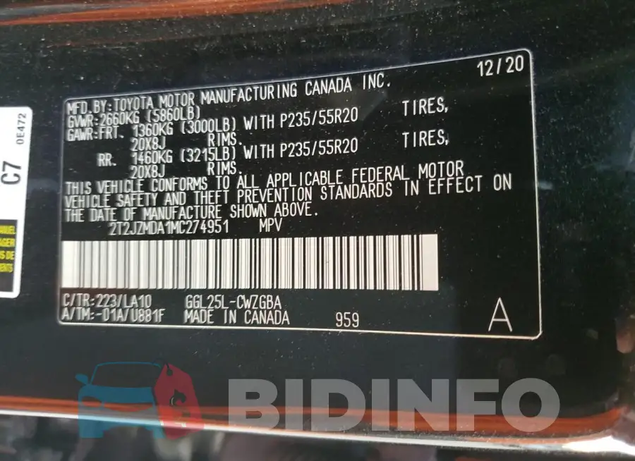 2T2JZMDA1MC274951 Photo# 14