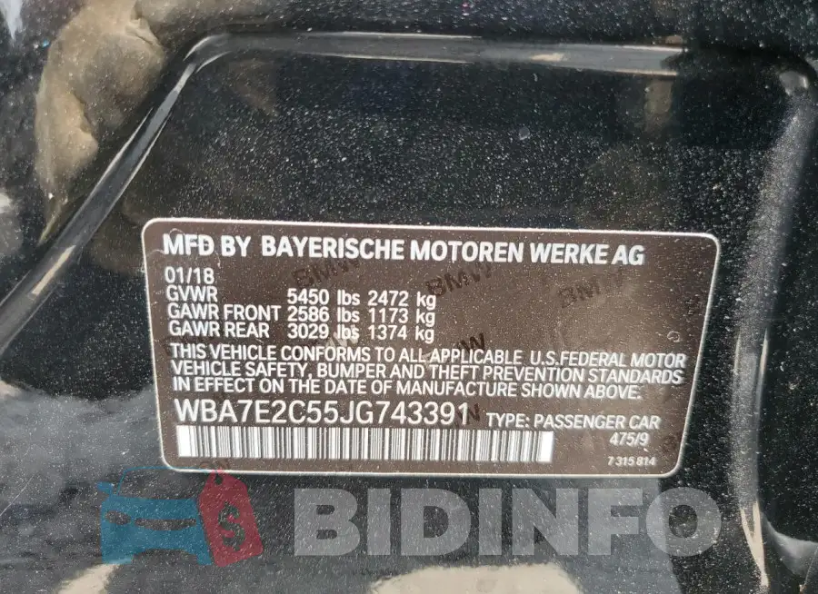 WBA7E2C55JG743391 Photo# 12