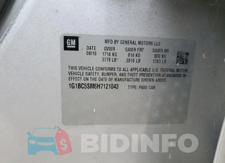 1G1BC5SM6H7121043 Photo# 12