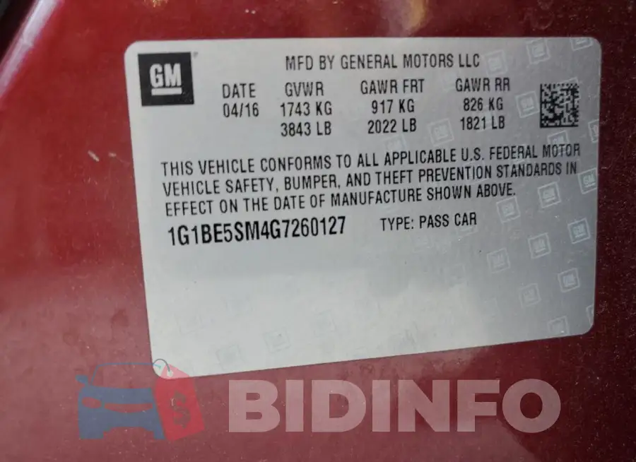 1G1BE5SM4G7260127 Photo# 12