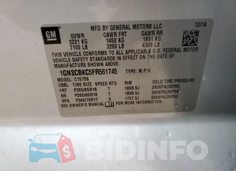 1GNSCBKC5FR561745 Photo# 13