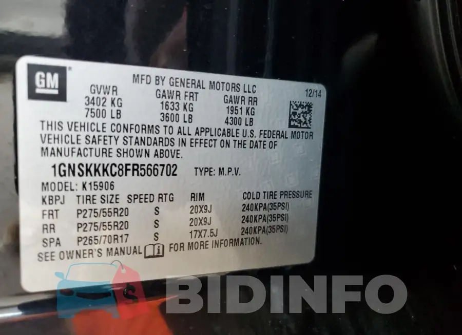 1GNSKKKC8FR566702 Photo# 13
