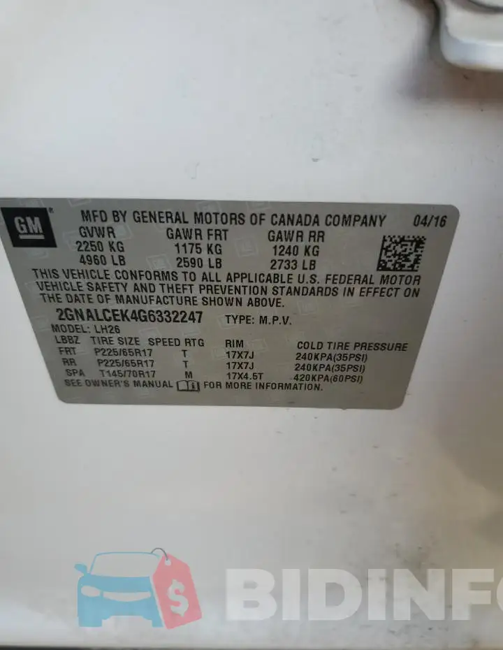 2GNALCEK4G6332247 Photo# 13