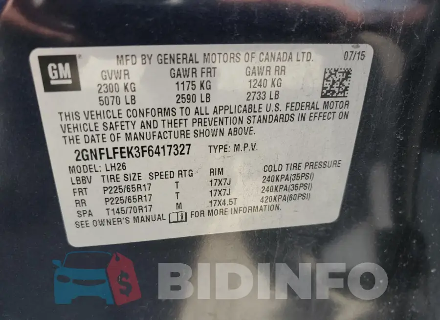 2GNFLFEK3F6417327 Photo# 13