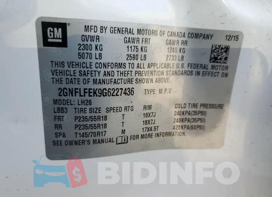 2GNFLFEK9G6227436 Photo# 13