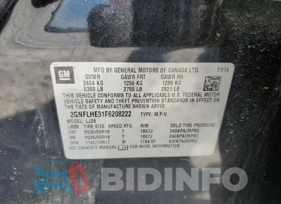 2GNFLHE31F6208222 Photo# 13
