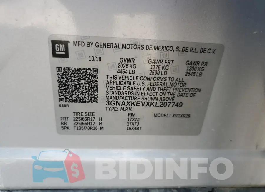 3GNAXKEVXKL207749 Photo# 12
