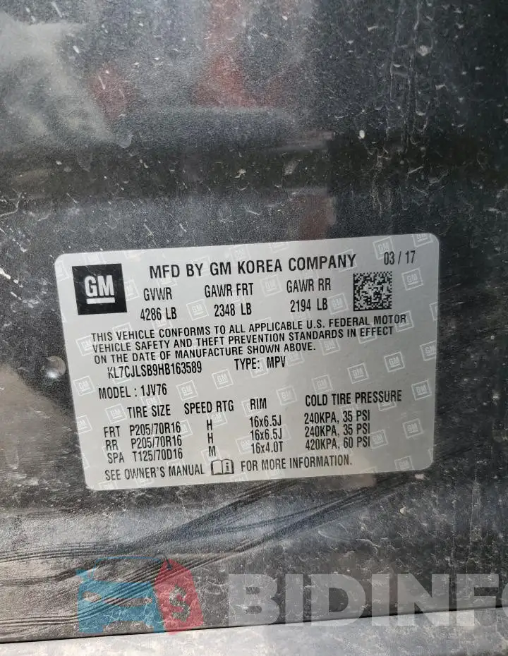KL7CJLSB9HB163589 Photo# 12